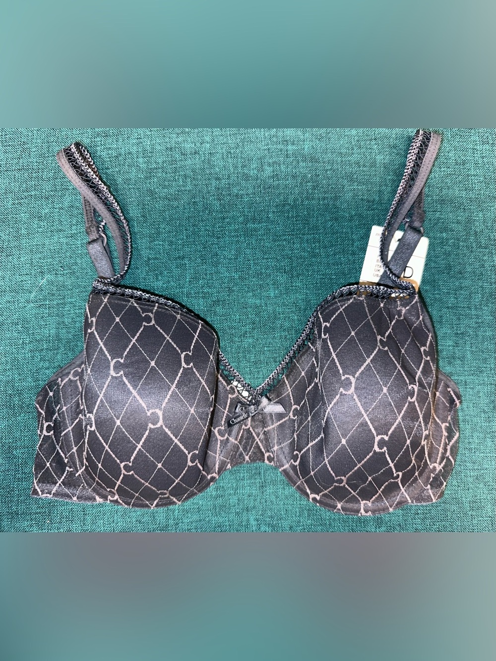 Vtg NWT Chantelle Bra Underwired Padded Logo C #2596 90s Grey 32D NEW WITH TAGS